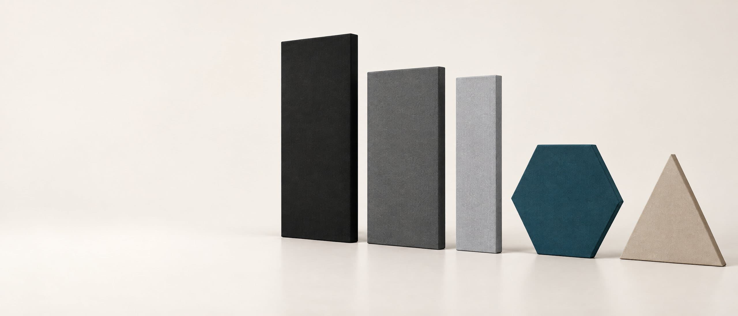Línea Textil de Acústica Santa Fe: paneles rectangulares, slim, hexagonal y triangular